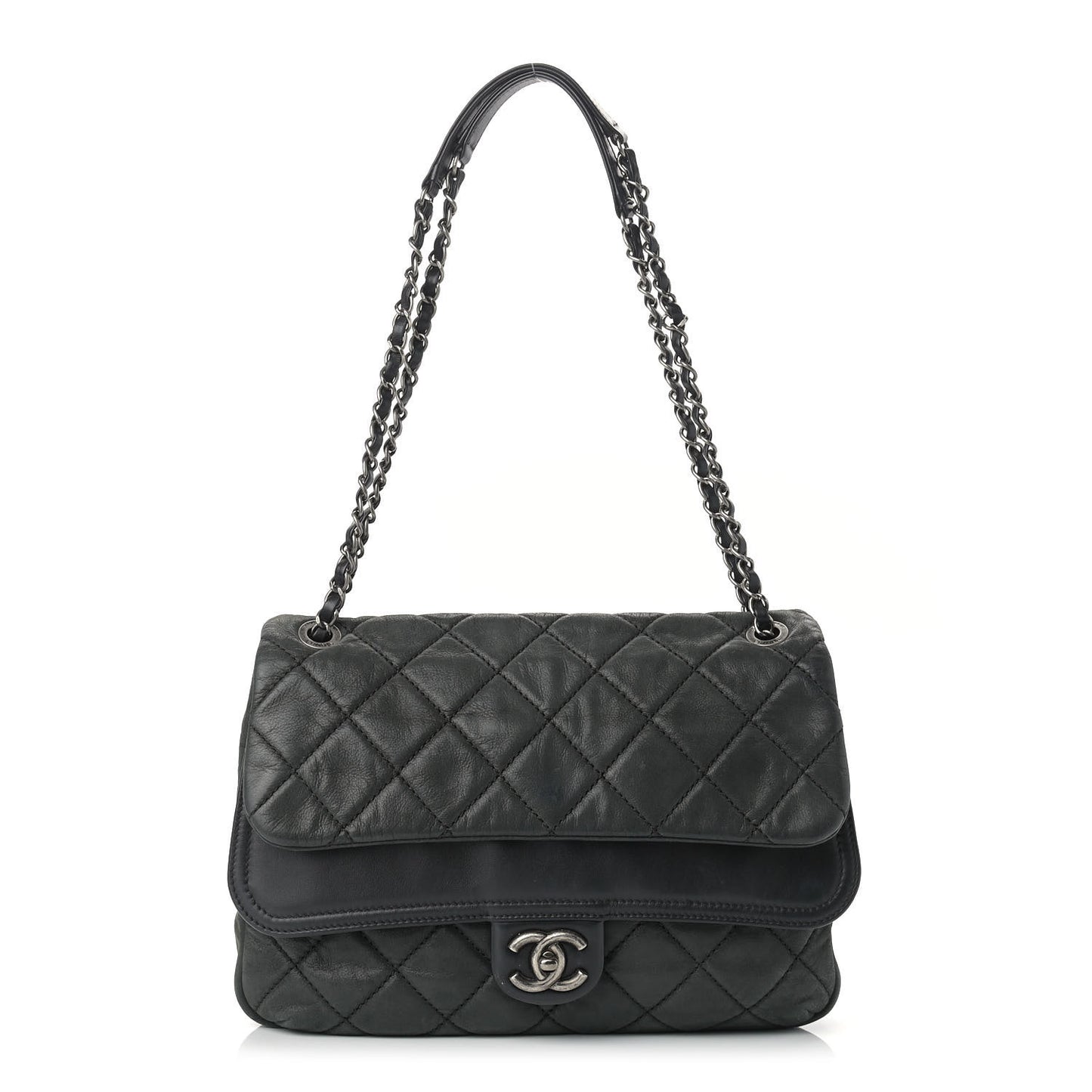 Iridescent Calfskin Jumbo In the Mix Double Flap Black