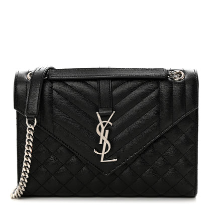 Saint Laurent Grain De Poudre Textured Mixed Matelasse Triquilt Medium Monogram Satchel Black 1 of 10