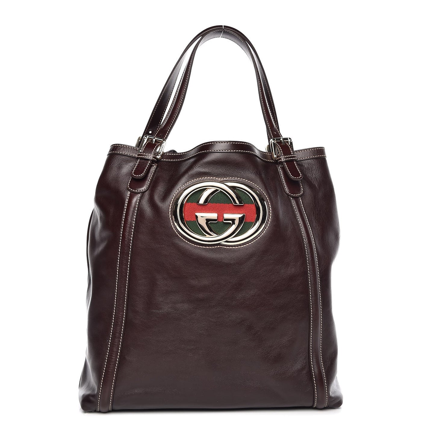 Calfskin Large Britt Shoulder Bag Dark Brown