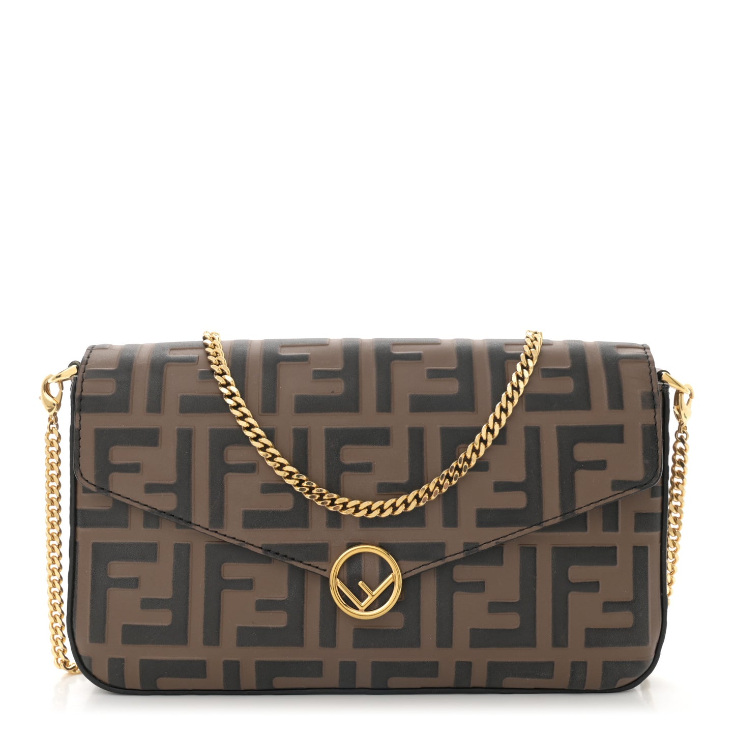 Vitello Soft F is Fendi Bi-Color FF 1974 Embossed Envelope Wallet On Chain with Pouches Maya Black