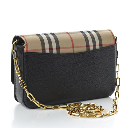 Burberry Goatskin Cotton Canvas Vintage Check D-Ring Mini Bag Black Antique Yellow 3 of 9