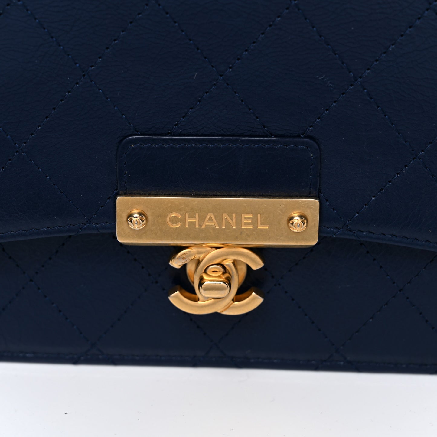 Aged Glazed Calfskin Stitched Golden Class CC Wallet on Chain WOC Blue