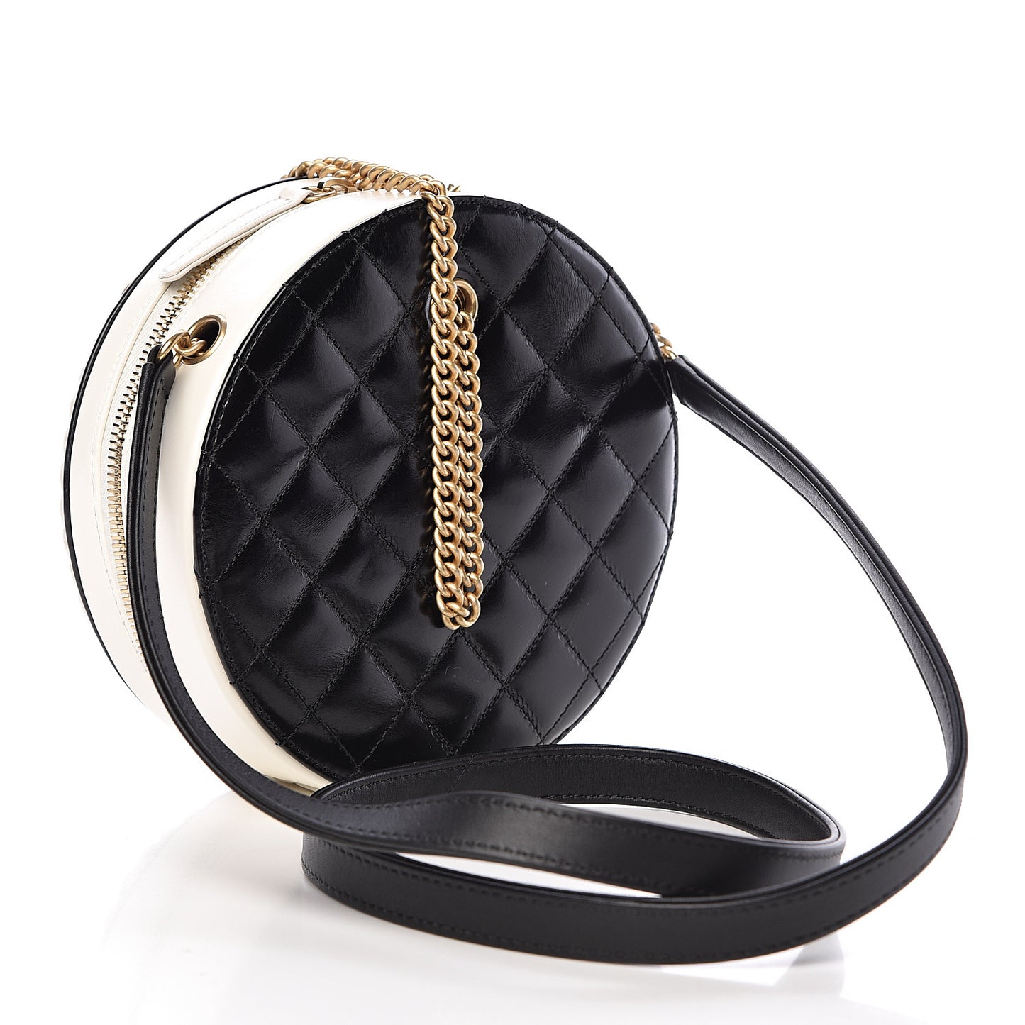 Crumpled Calfskin Cotton Small En Vogue Round Bag Black