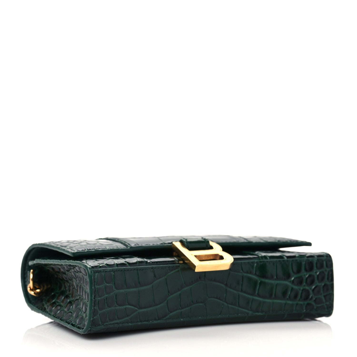 Balenciaga Shiny Calfskin Crocodile Embossed Hourglass Chain Bag Forest Green 2 of 7