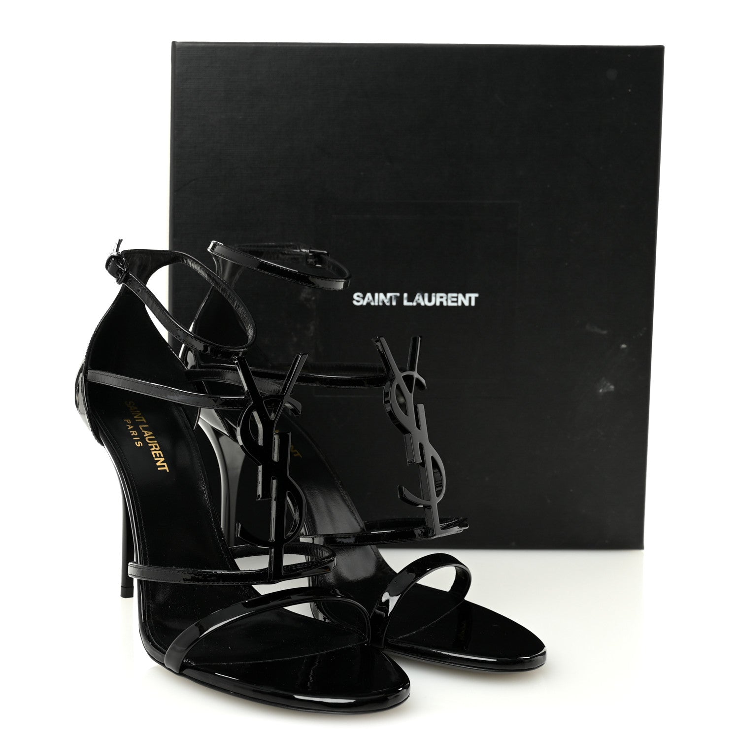 Saint Laurent Patent Cassandra 100 Ankle Strap Sandals 39.5 Black 9 of 9
