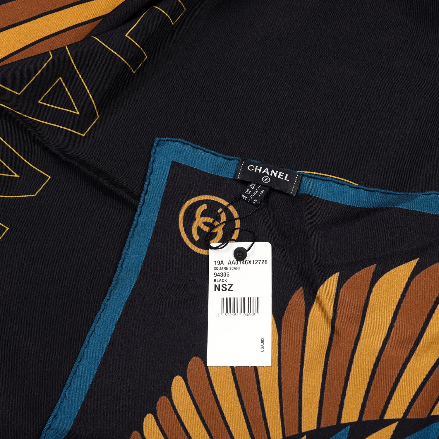 Chanel Silk Egyptian CC Scarf Black 3 of 3