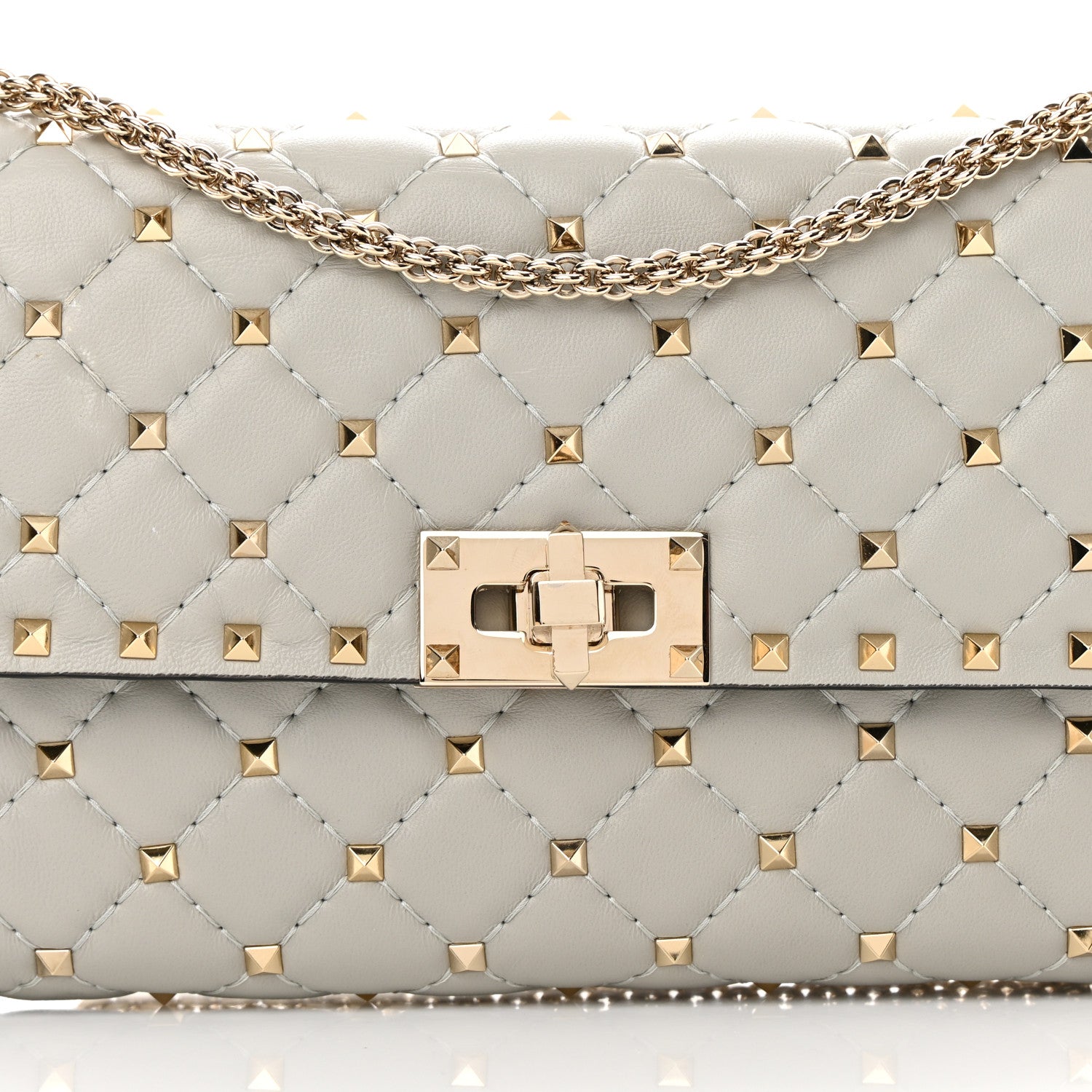 Valentino Garavani Nappa Rockstud Spike Wallet On Chain Opal Grey 7 of 13