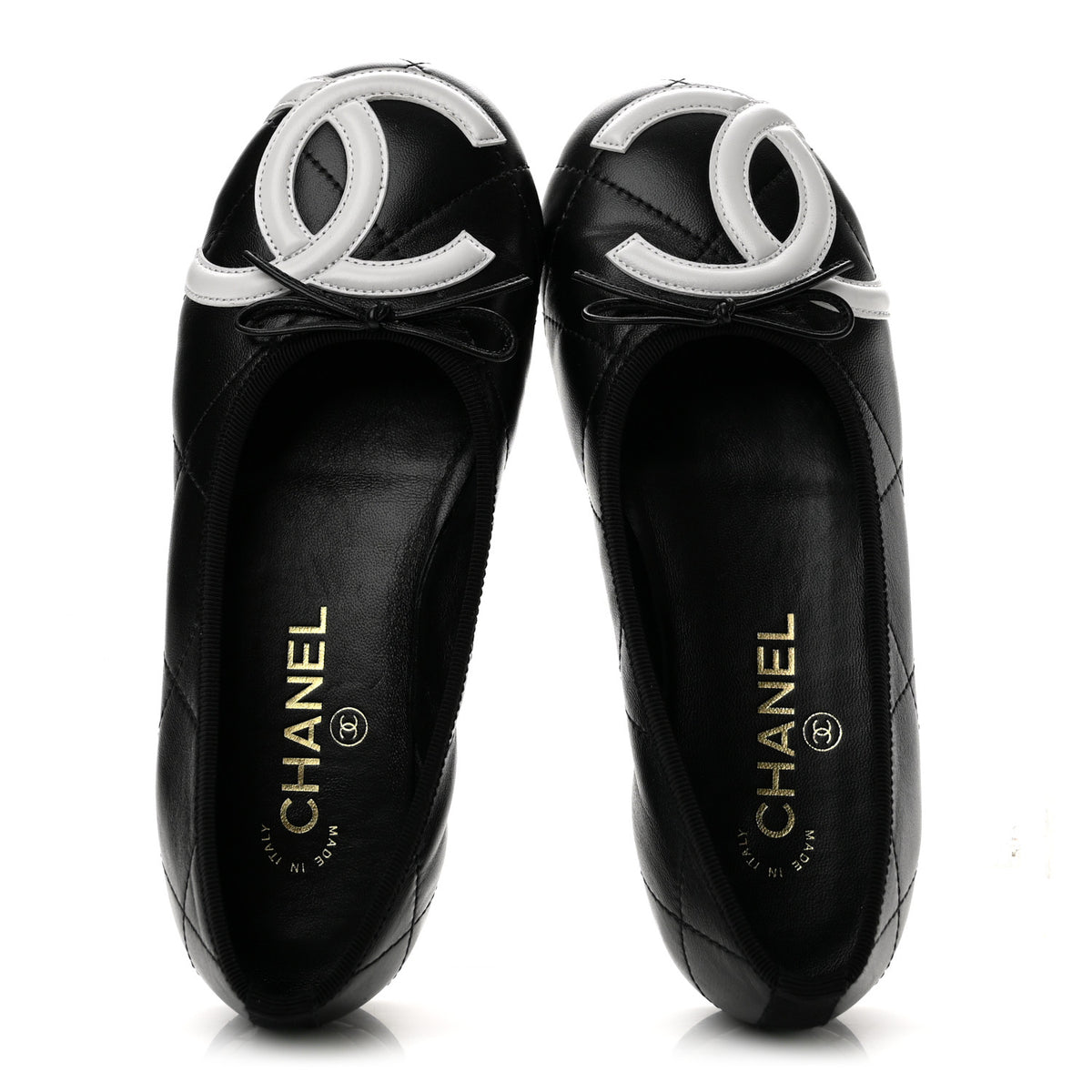 Chanel Lambskin Quilted CC Cambon Ballet Flats 36 Black White 2 of 9
