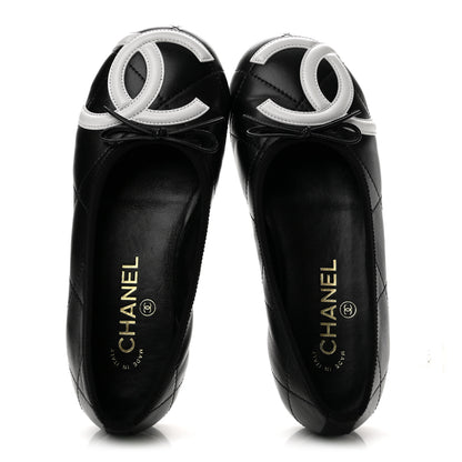 Chanel Lambskin Quilted CC Cambon Ballet Flats 36 Black White 2 of 9