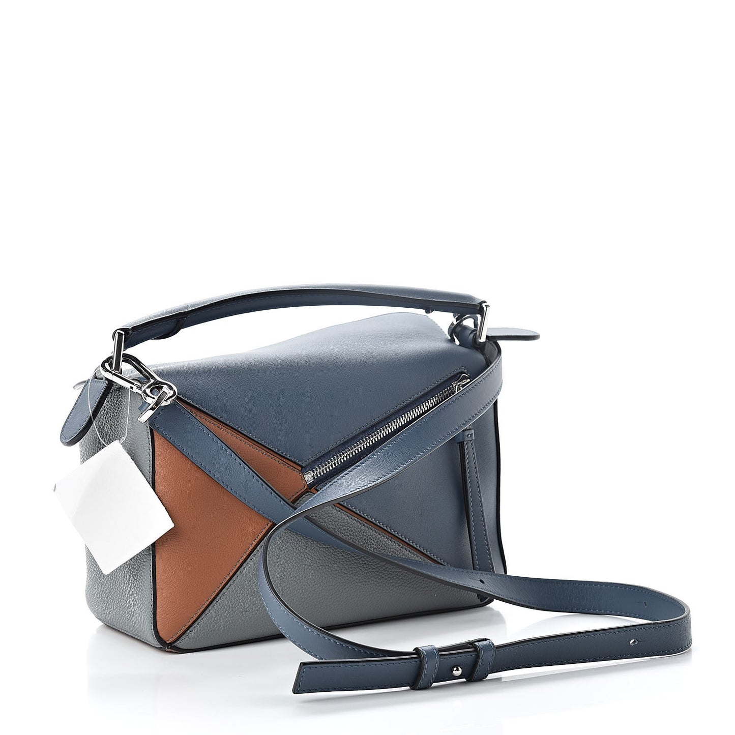 Calfskin Small Puzzle Bag Stone Blue Indigo Tan