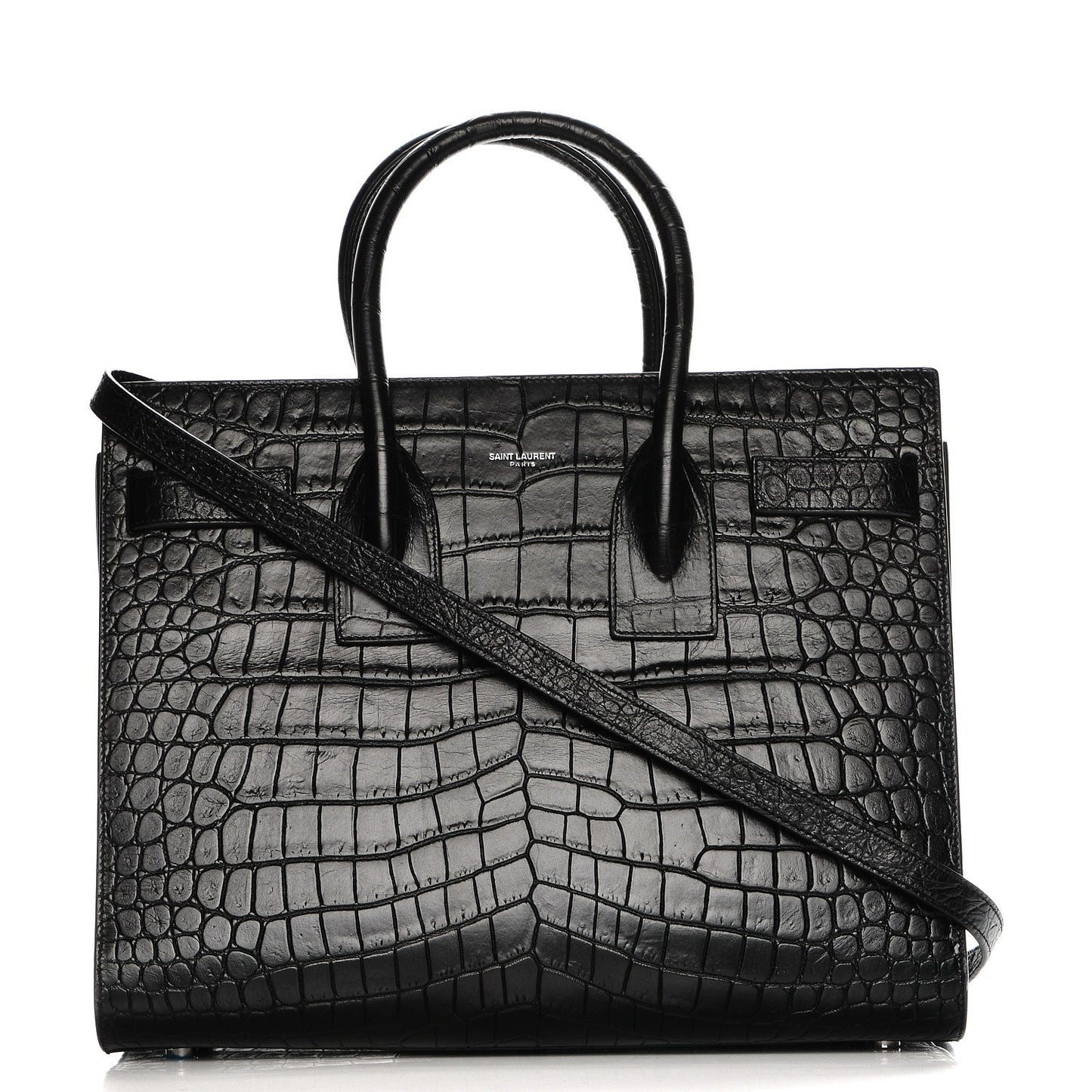 Calfskin Crocodile Embossed Small Sac de Jour Black