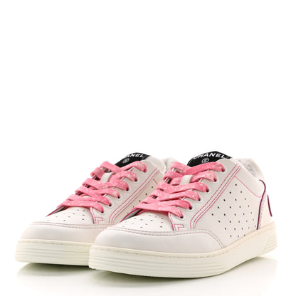 Chanel Calfskin Womens Logo Sneakers 38 White Pink 3 of 11