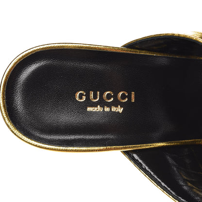 Gucci Metallic Nappa Webby Crossover High Heel Slide Sandals 41 Oro Vecchio 6 of 10
