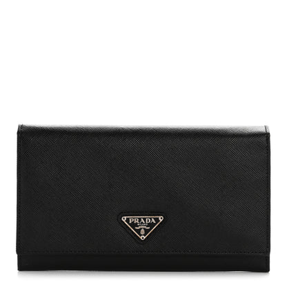 Prada Saffiano Triangle Continental Flap Wallet Black 1 of 12