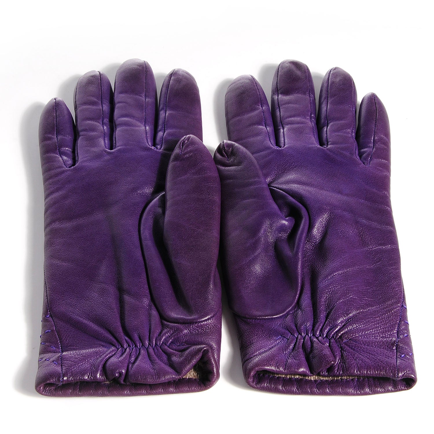 Hermes Lambskin Wool Lined Gloves 7.5 Iris 2 of 4