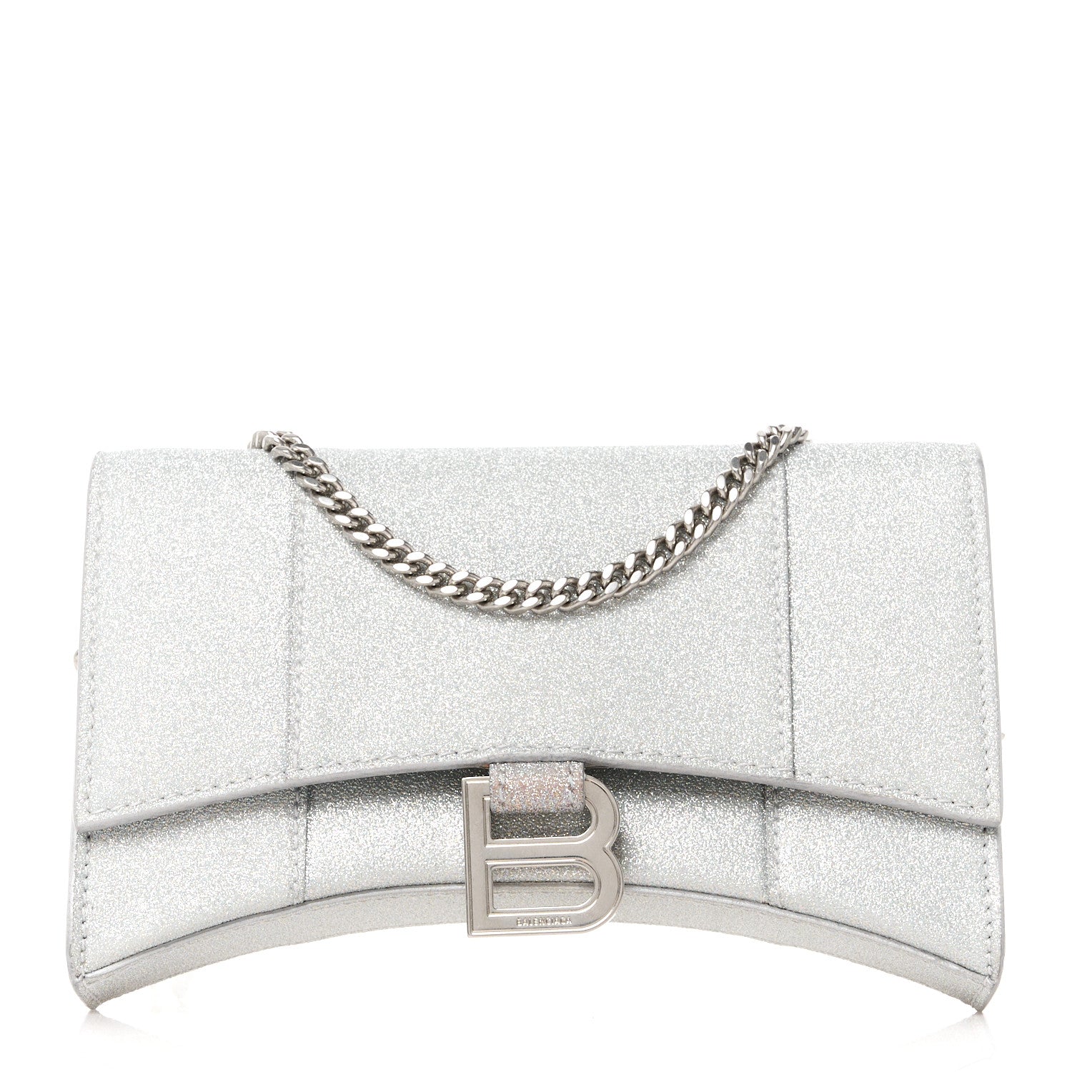 Balenciaga Sparkling Fabric XS Hourglass Wallet On Chain Silver 1 of 13