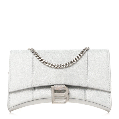 Balenciaga Sparkling Fabric XS Hourglass Wallet On Chain Silver 1 of 13