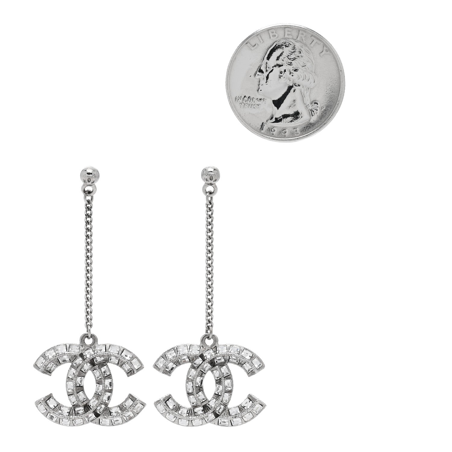 Chanel Baguette Crystal CC Drop Earrings Silver 2 of 4