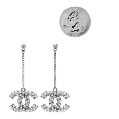 Chanel Baguette Crystal CC Drop Earrings Silver 2 of 4