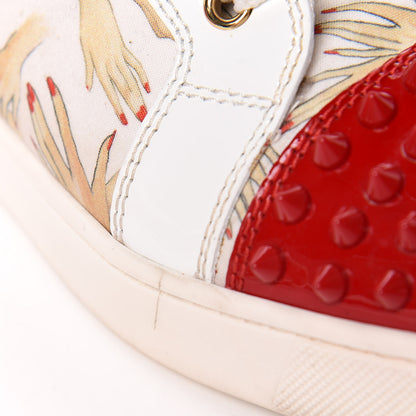 Christian Louboutin Toile Printed Patent Calfskin Tissu Beauty Spikes Louis Flat Sneakers 38 White 15 of 26