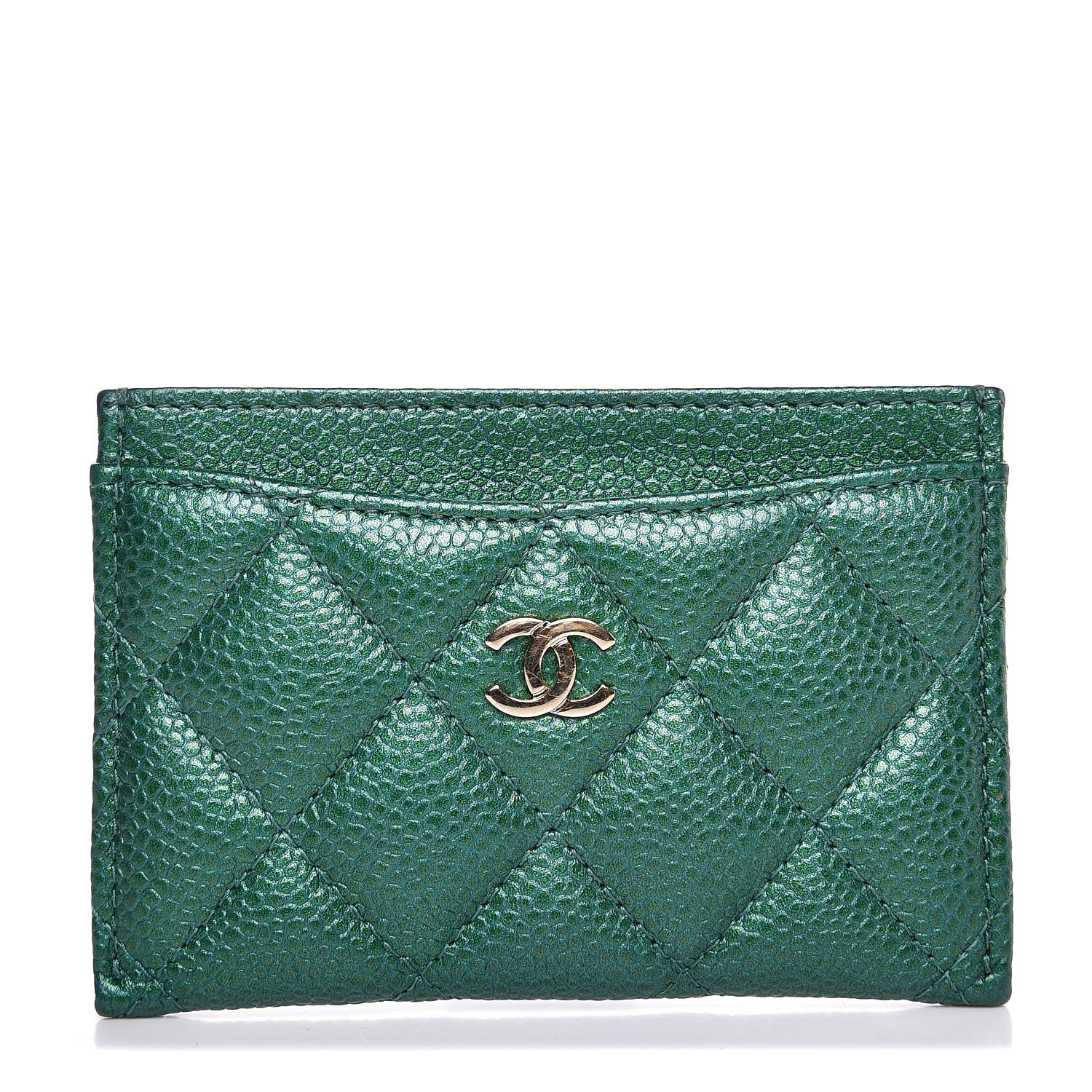 Chanel Metallic Caviar Quilted Card Holder Green 1 of 9