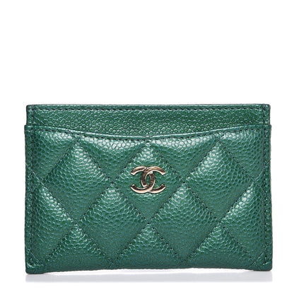 Chanel Metallic Caviar Quilted Card Holder Green 1 of 9