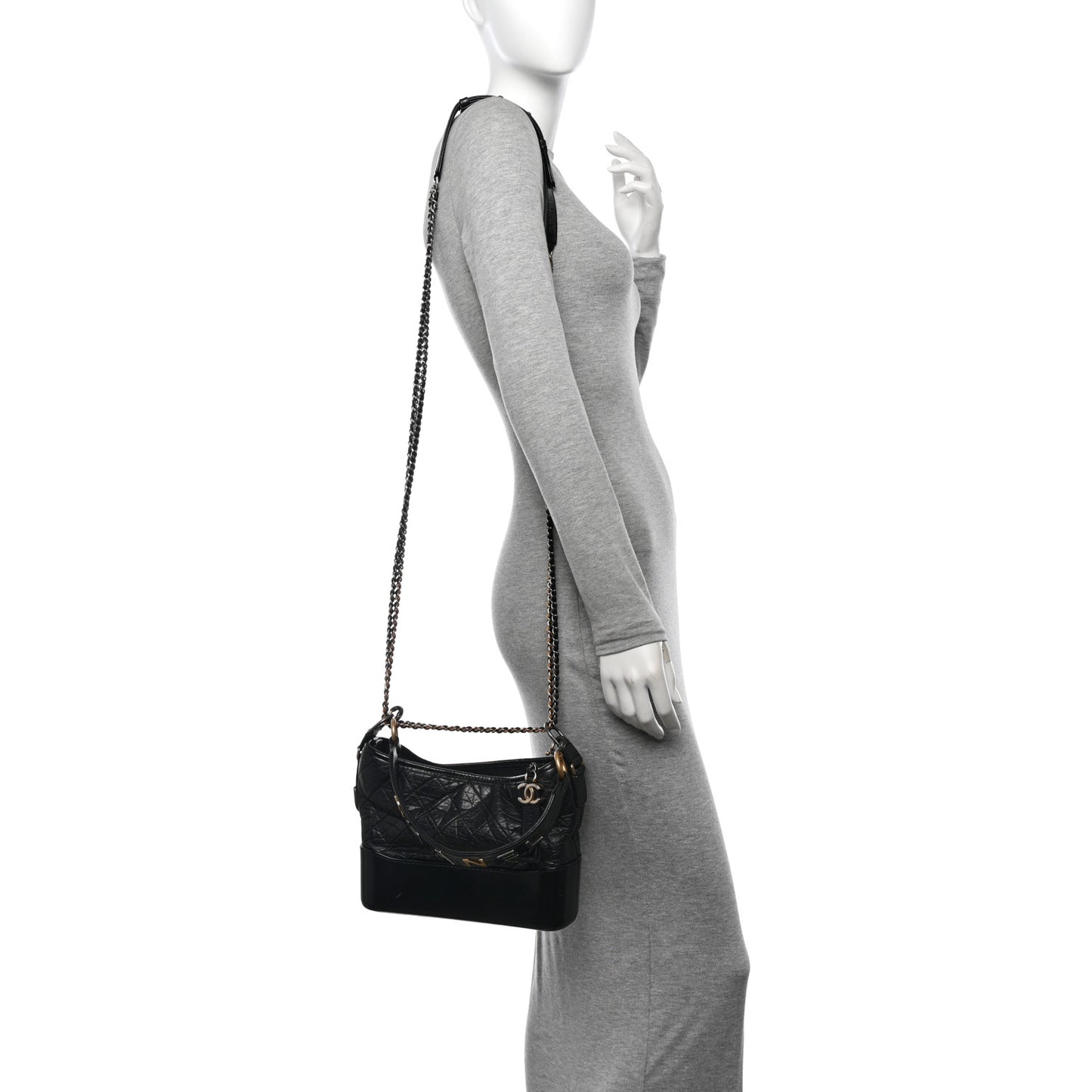 Aged Calfskin Quilted Small Gabrielle Logo Hobo Black