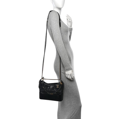 Chanel Aged Calfskin Quilted Small Gabrielle Logo Hobo Black 2 of 15
