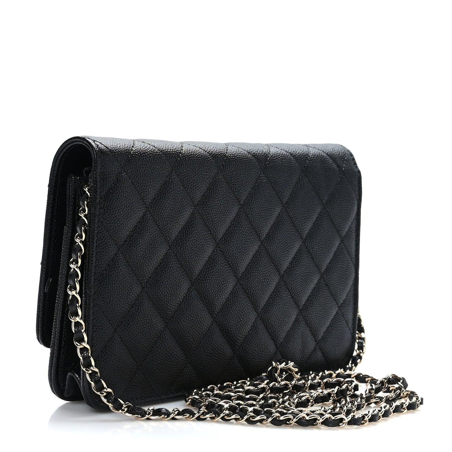 Caviar Quilted Golden Class Wallet On Chain WOC Black