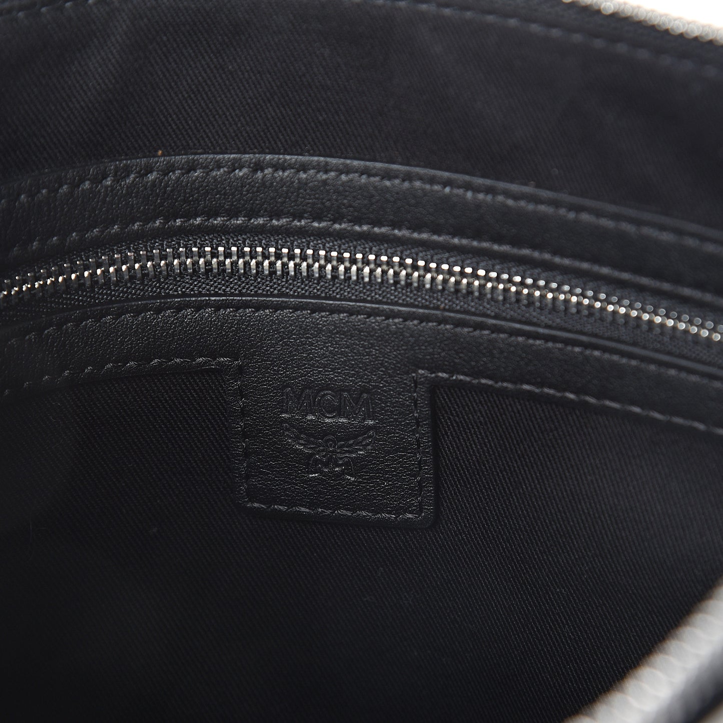 Calfskin Wristlet Logo Pouch Black White