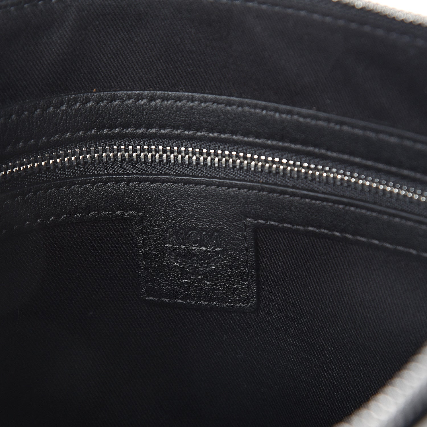 MCM Calfskin Wristlet Logo Pouch Black White 5 of 6
