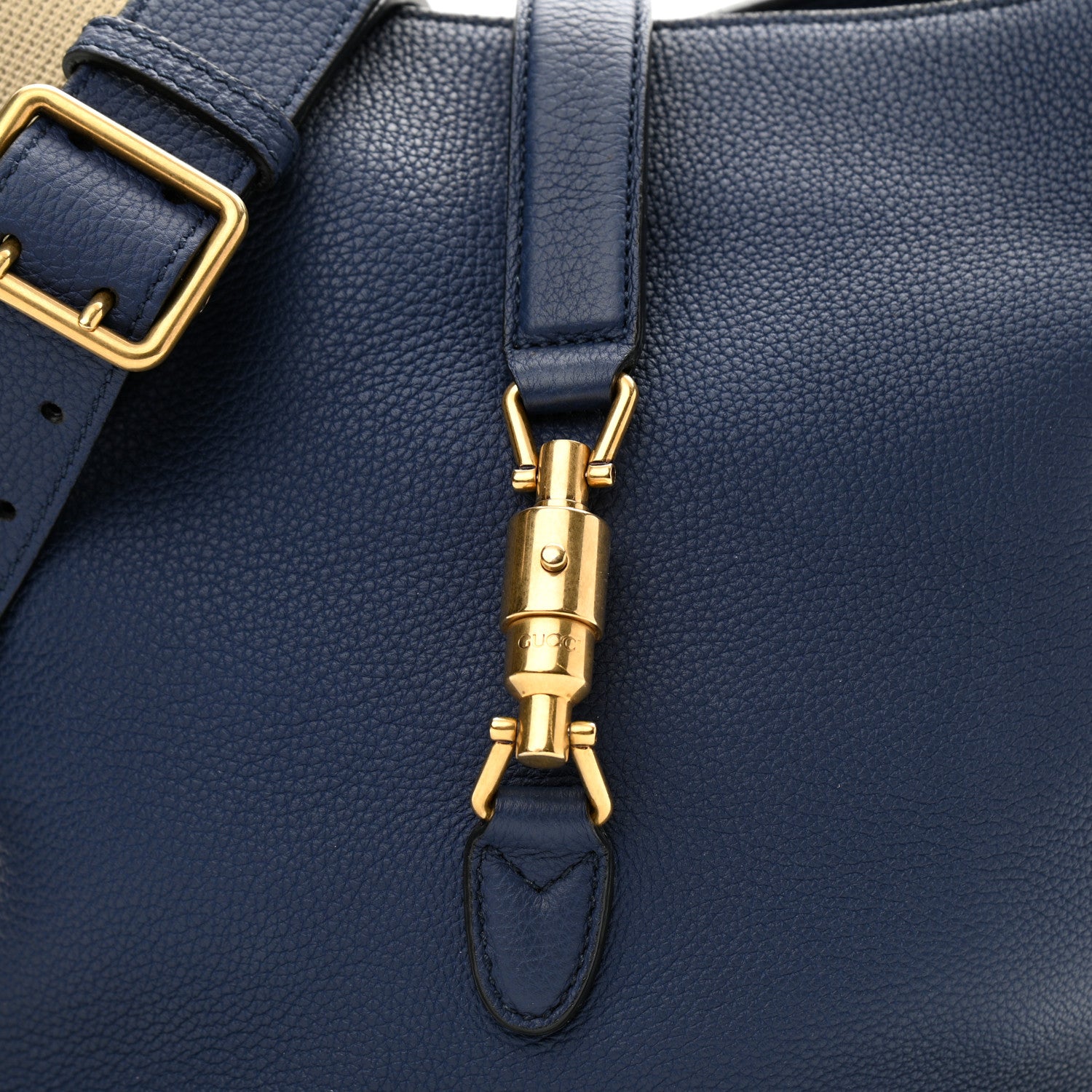 Gucci Soft Grained Calfskin Small Jackie Bucket Bag Classic Blue Marine 7 of 10