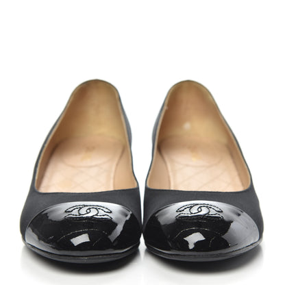 Chanel Grosgrain Patent Calfskin CC Cap Toe Pumps 37.5 Black 2 of 11