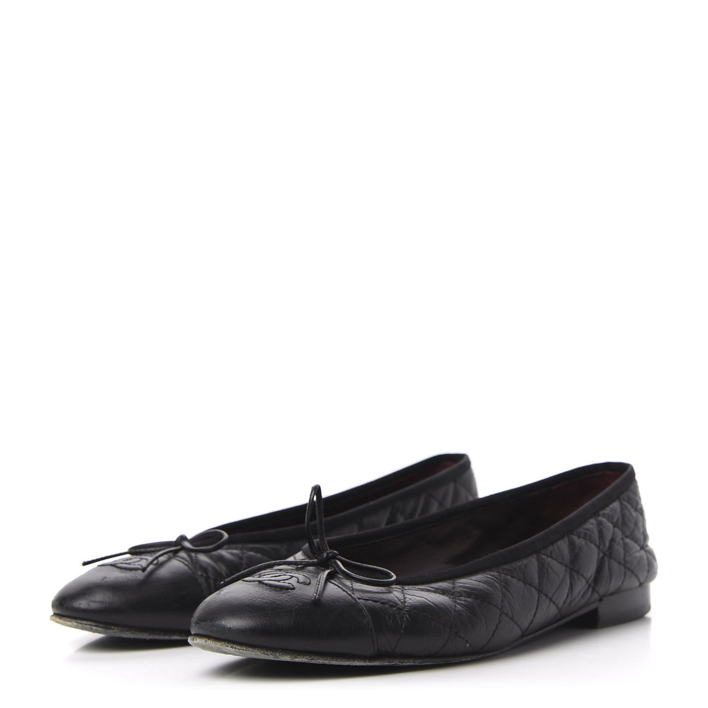 Aged Calfskin Quilted CC Cap Toe Ballerina Flats 39 Black