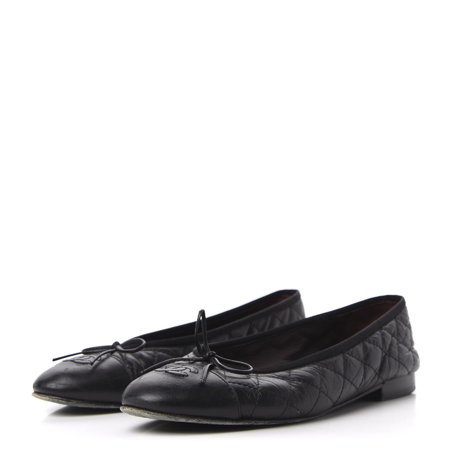 Chanel Aged Calfskin Quilted CC Cap Toe Ballerina Flats 39 Black 3 of 10