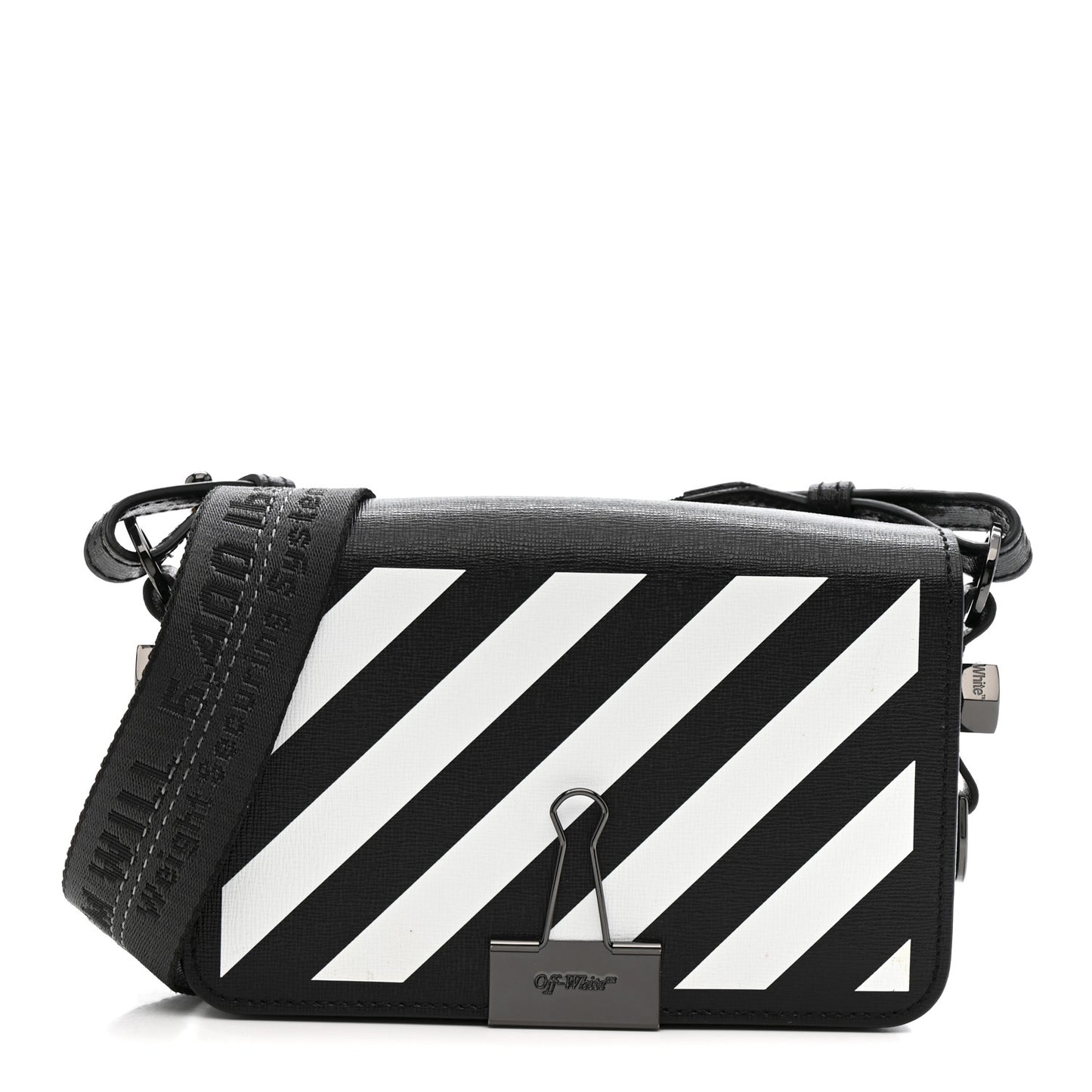 Saffiano Striped Mini Diag Binder Clip Bag Black White