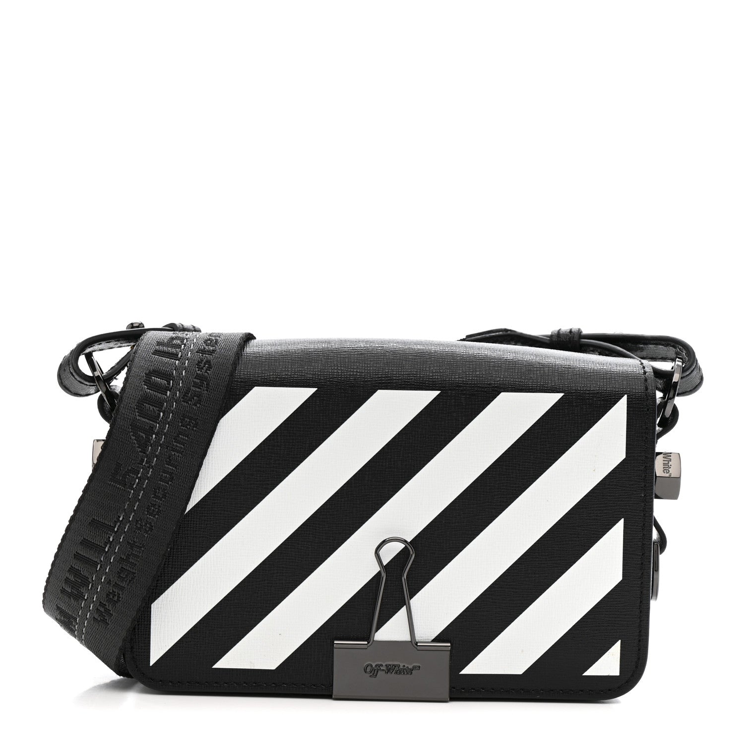 Off-White Saffiano Striped Mini Diag Binder Clip Bag Black White 1 of 11