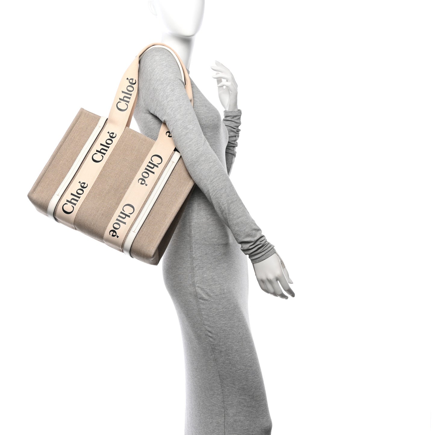 Linen Calfskin Medium Woody Ribbon Tote White