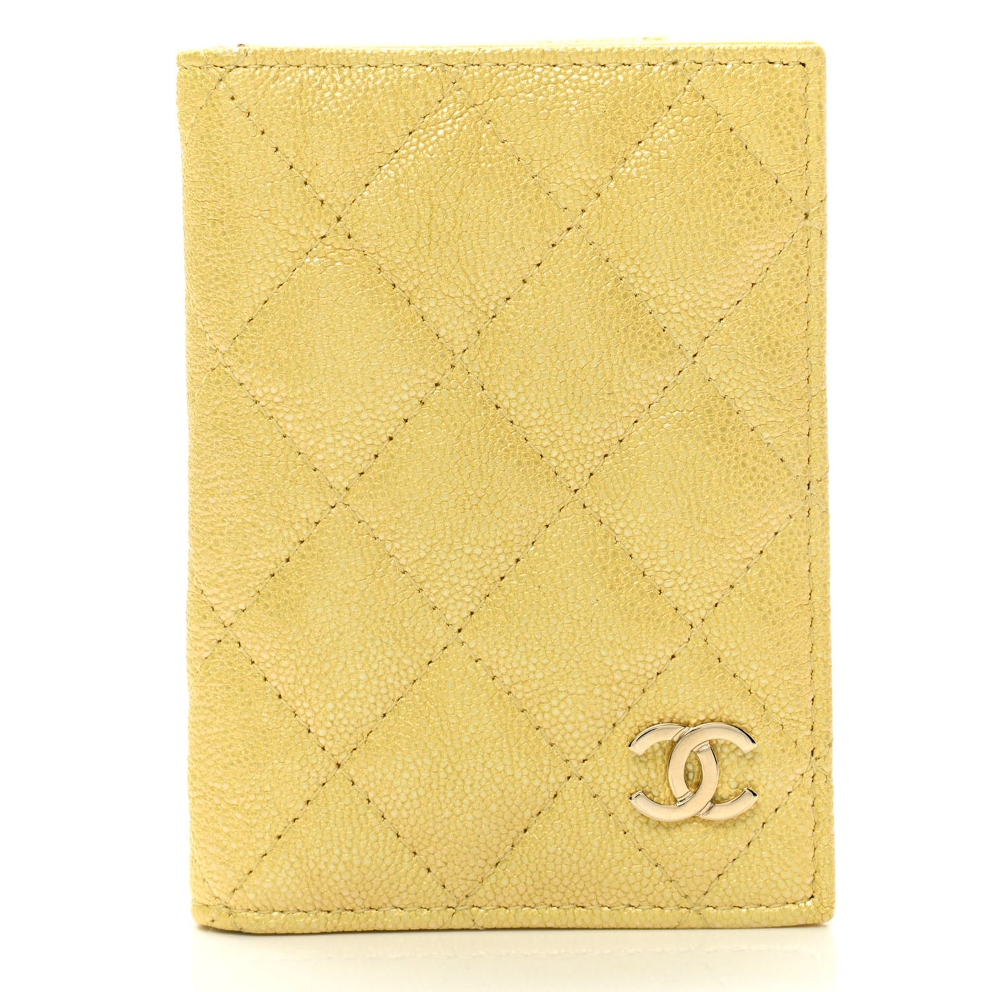 Caviar Quilted Card Holder Wallet Yellow