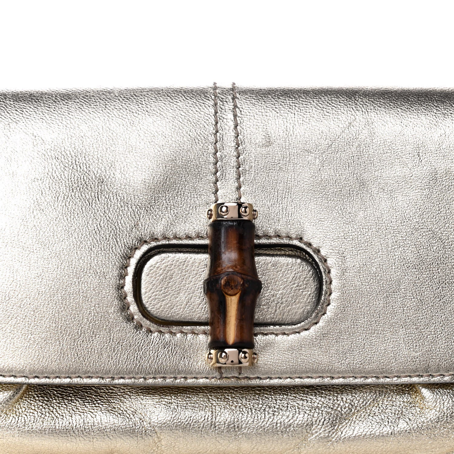 Gucci Metallic Calfskin Satin Bamboo Clutch Argento 9 of 15