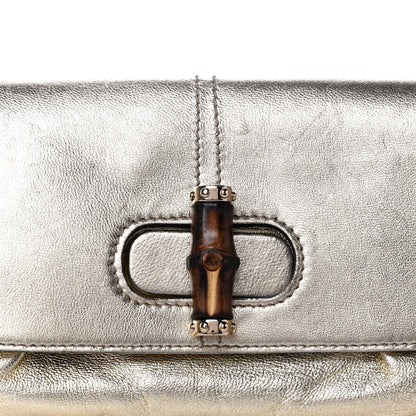 Gucci Metallic Calfskin Satin Bamboo Clutch Argento 9 of 15