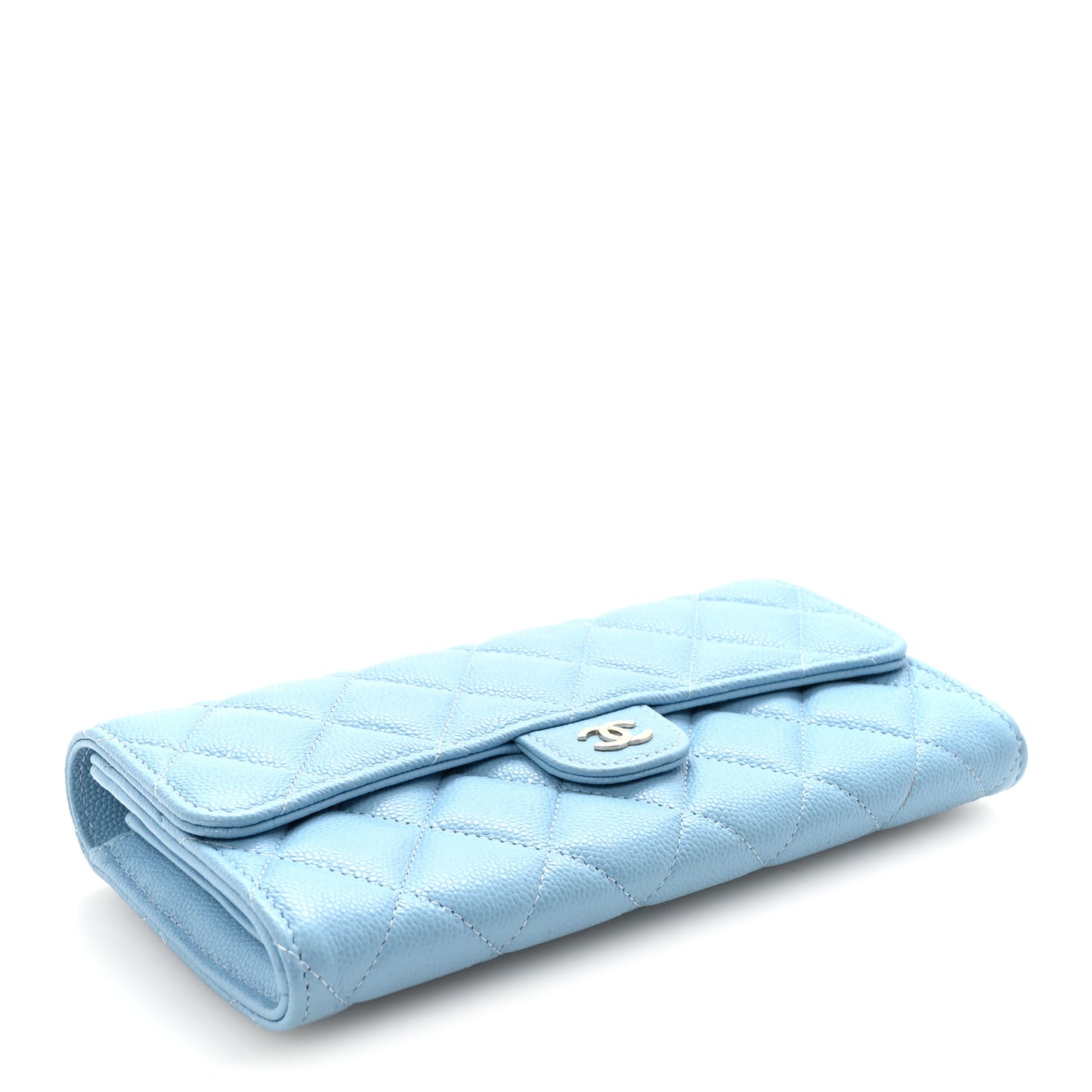 Caviar Quilted Large Gusset Flap Wallet Light Blue