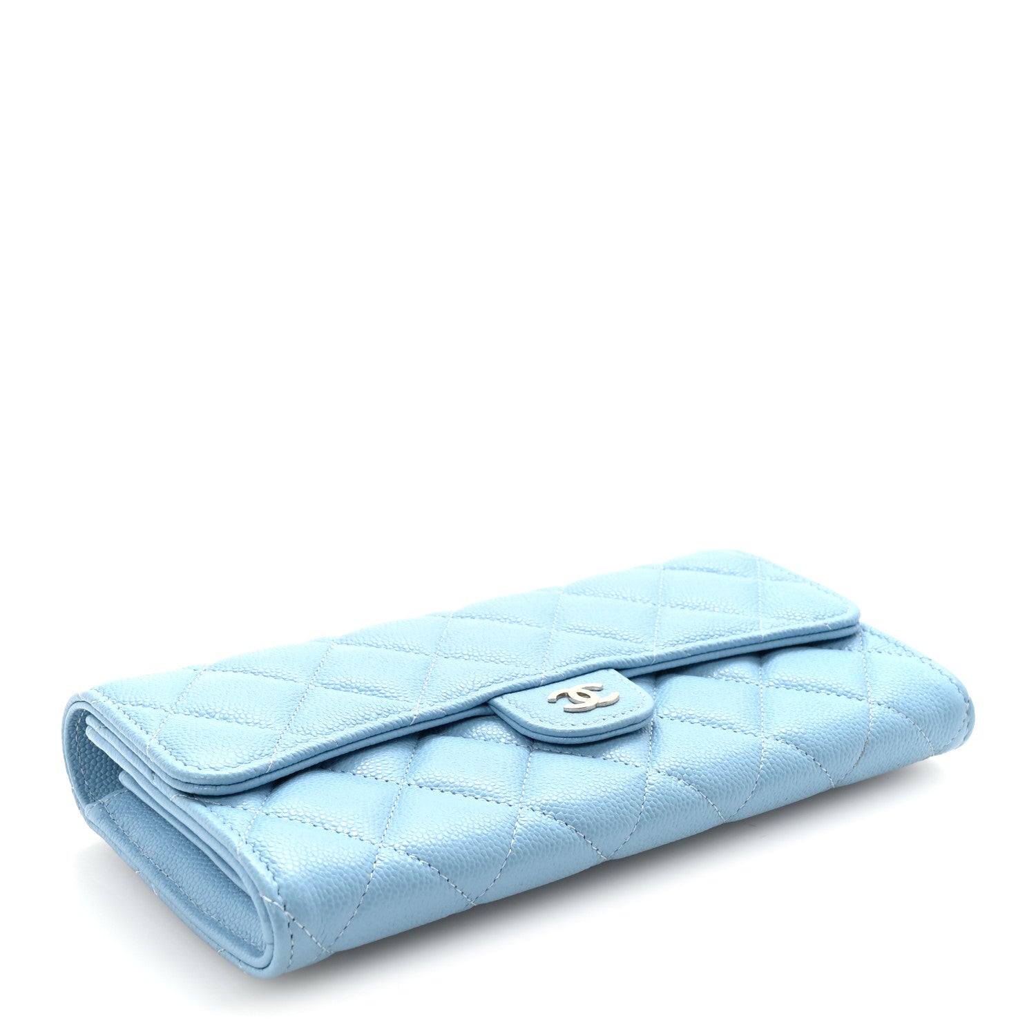 Chanel Caviar Quilted Large Gusset Flap Wallet Light Blue 4 of 9
