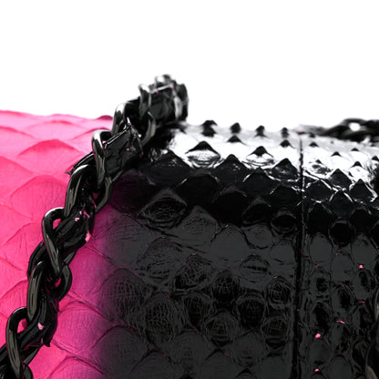 Chanel Snakeskin Medium Double Flap Black Pink 14 of 15