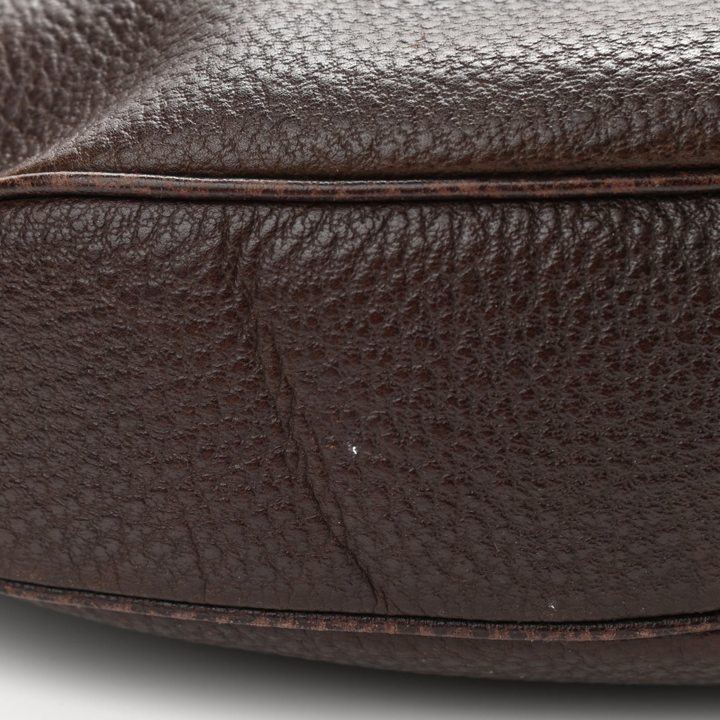 Pebbled Calfskin Half Moon Bamboo Ring Hobo Dark Brown