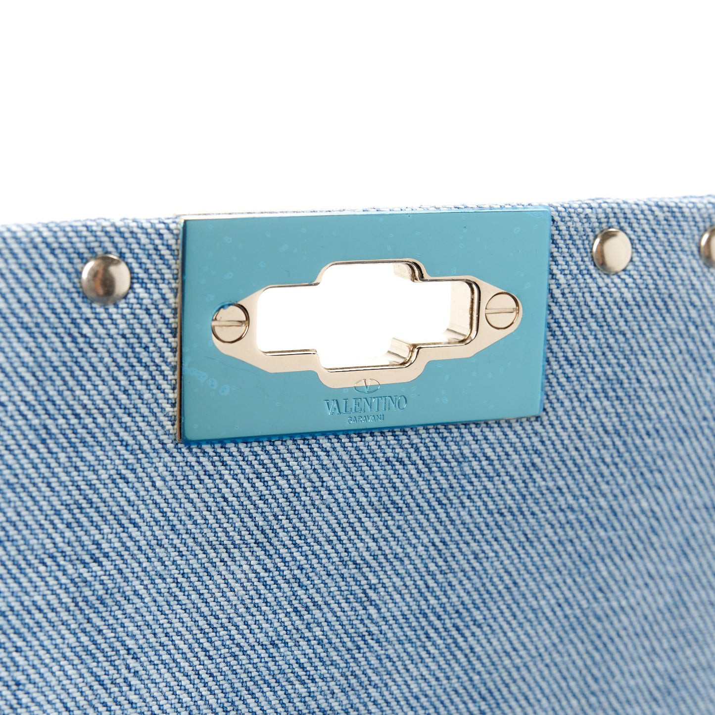 Denim Medium Rockstud Spike Shoulder Bag Denim