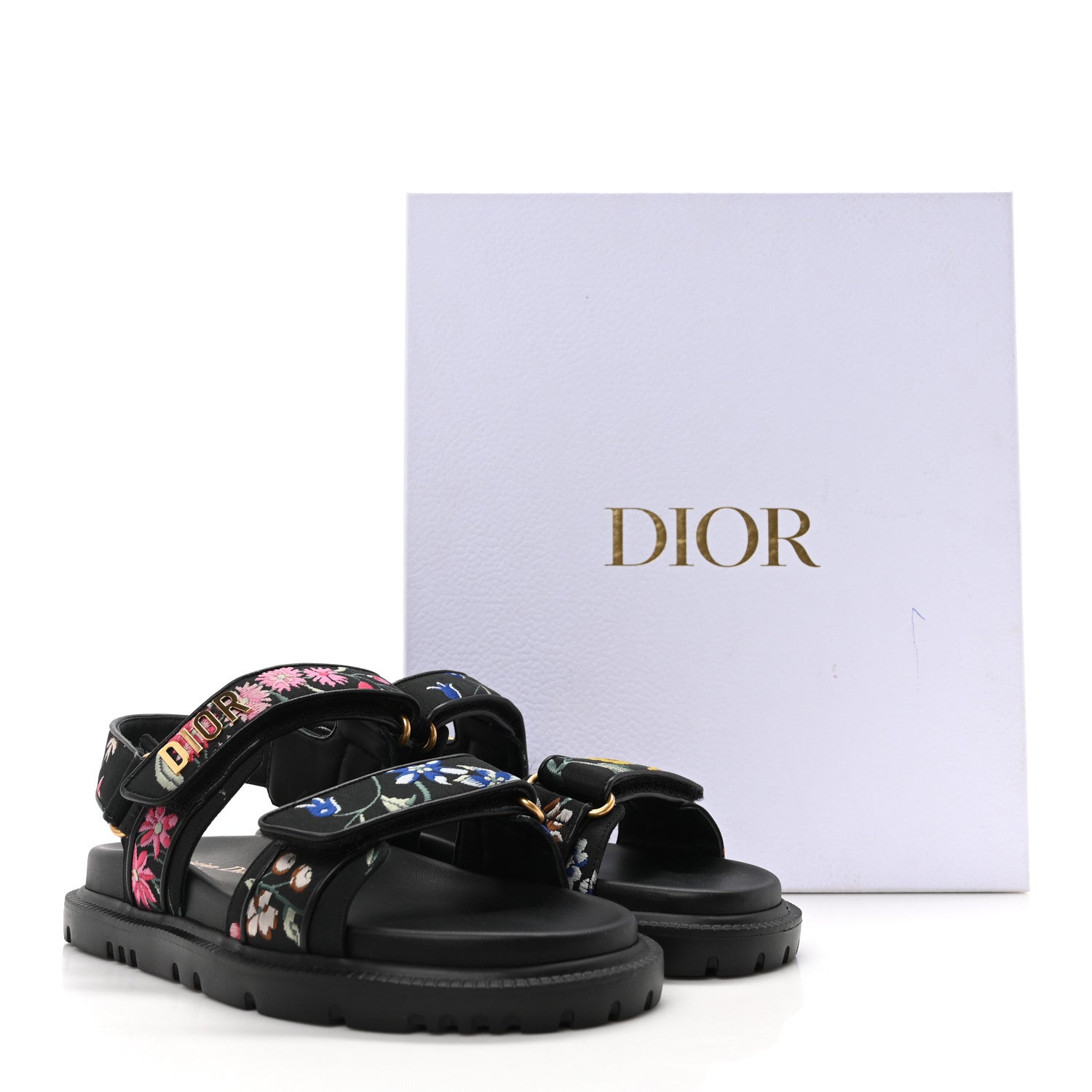 Christian Dior Technical Fabric Petites Fleurs Print Dioract Sandals 37 Black Multicolor 9 of 9