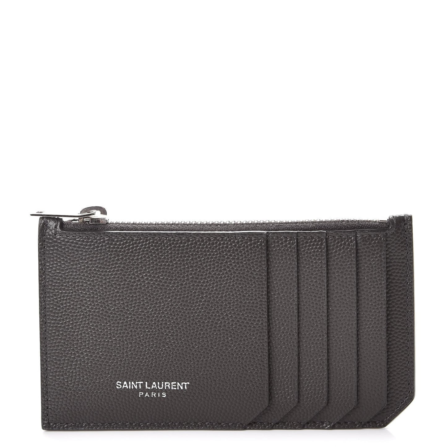 Grained Calfskin 5 Fragments Zip Pouch Card Holder Dark Anthracite