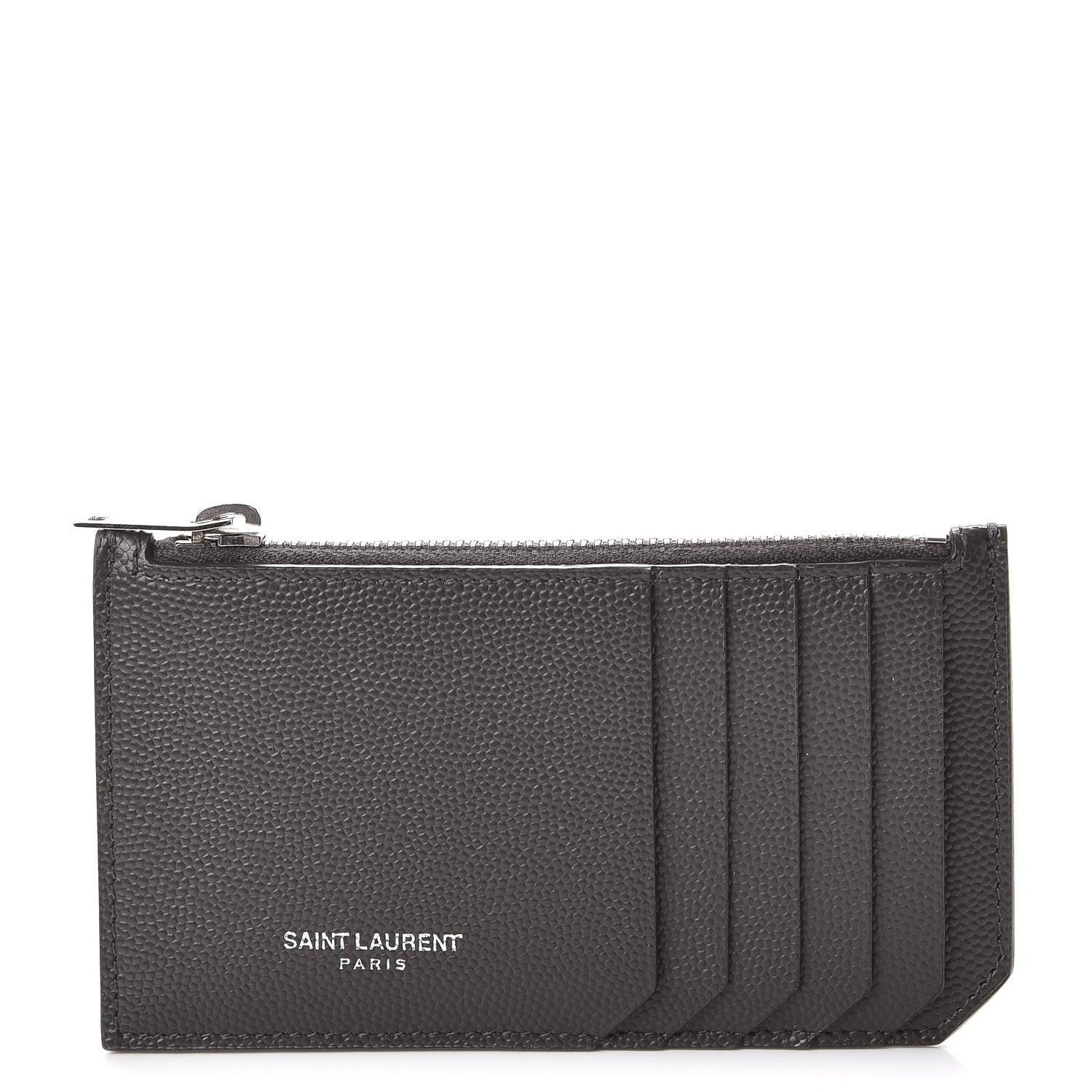 Saint Laurent Grained Calfskin 5 Fragments Zip Pouch Card Holder Dark Anthracite 1 of 8