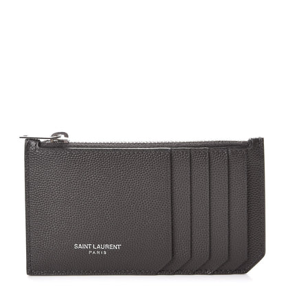 Saint Laurent Grained Calfskin 5 Fragments Zip Pouch Card Holder Dark Anthracite 1 of 8
